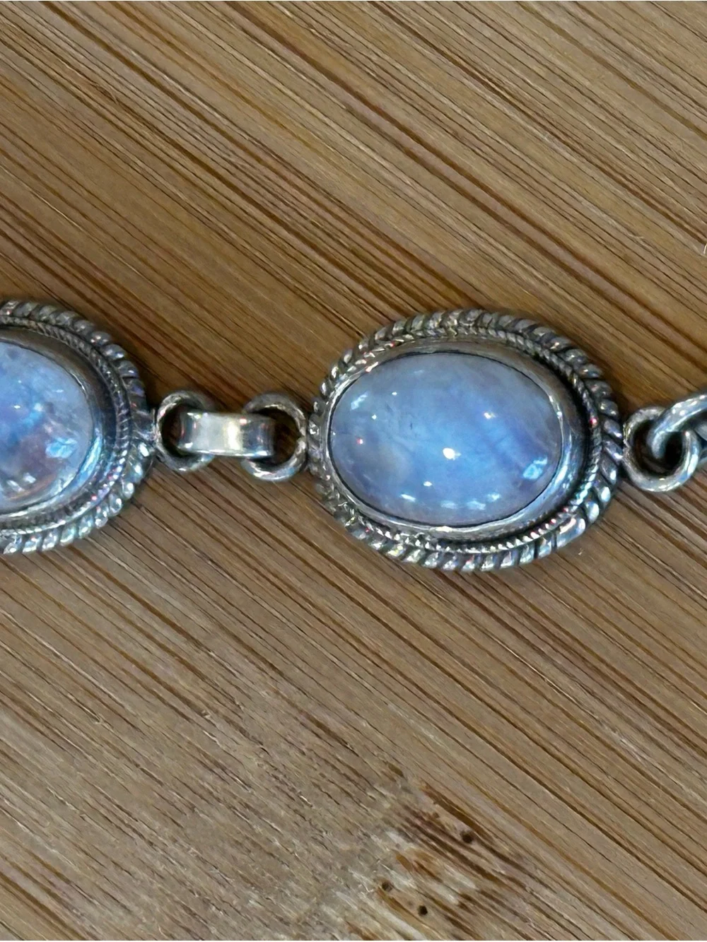 Handmade Rainbow Moonstone Sterling Silver Link Bracelet | Artisan | Gypsy Jewel